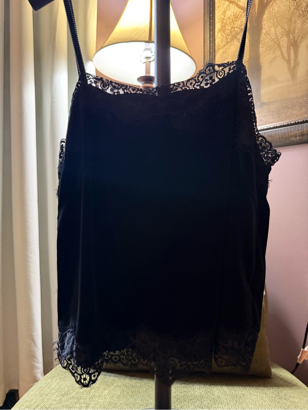 Max Studio Black Lace Trim Velvet Camisole